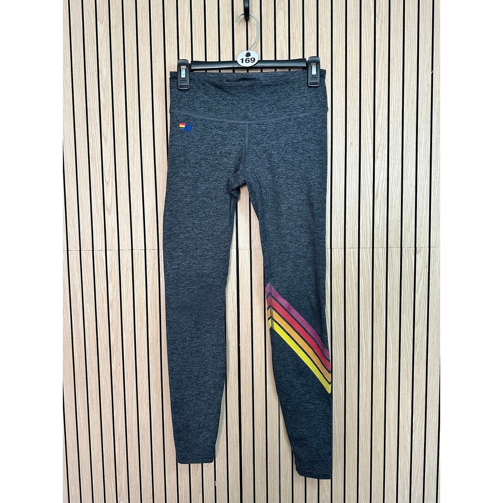 169 Aviator Nation Womens Rainbow Stripe Leggings Charcoal Grey (Small, EUC)